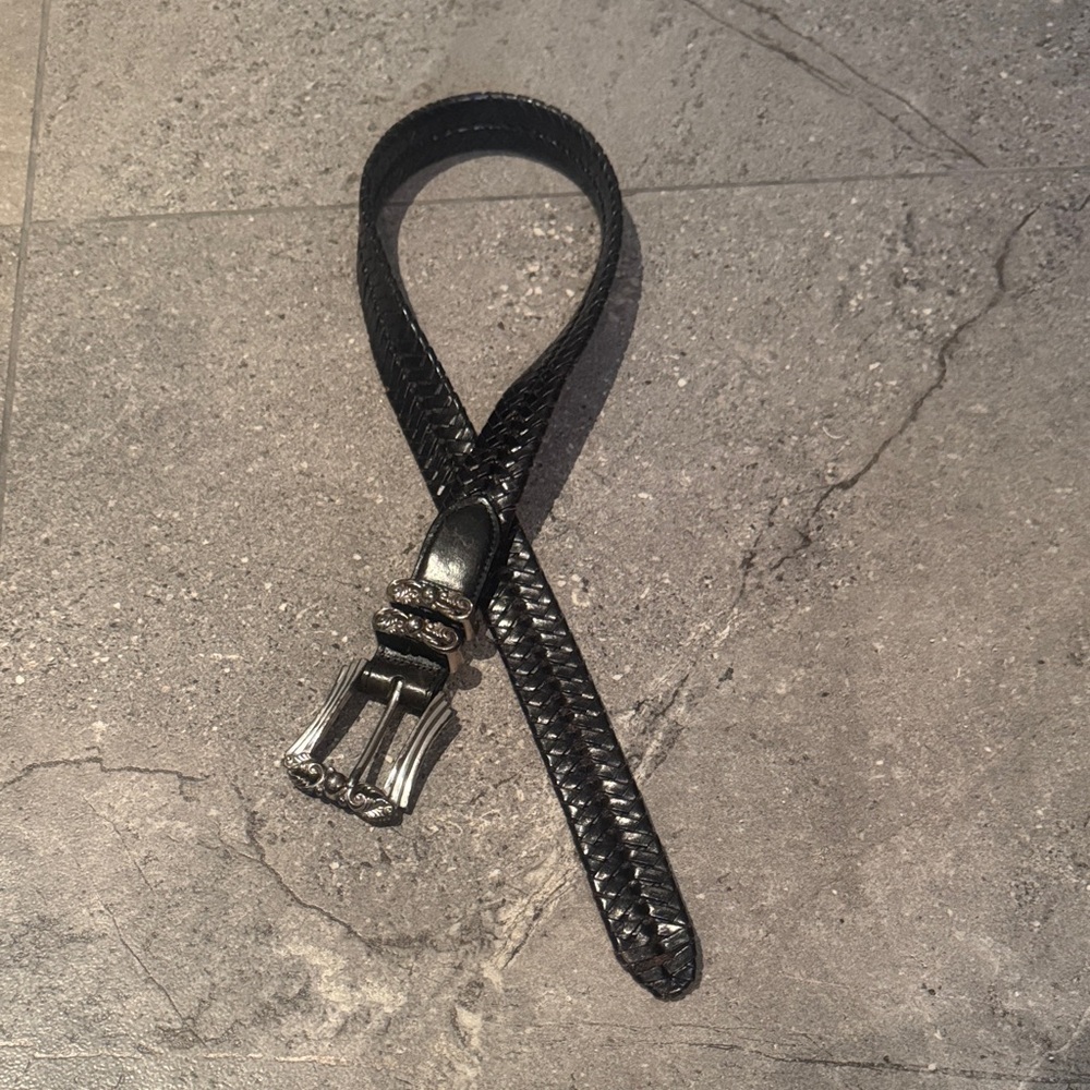 Black Braided Leather Belt with Silver Buckle small